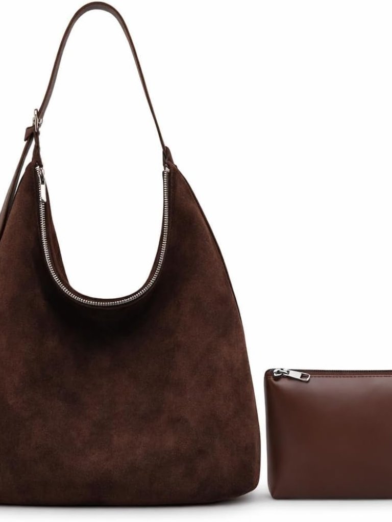 Large Work Tote Bags For Women, Boho Slouchy Suede Purses Handbags Coffee Zipp